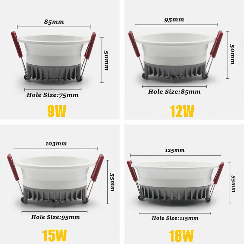Recessed Anti Glare    LED Downlights 9W/12W/15W/18W LED õ Ʈ Ʈ AC110  240V   ǳ 