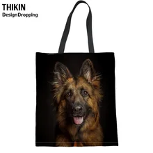 THIKIN, 3D, немецкая овчарка, с принтом, для девочек, сумки для покупок, женские, большие, многоразовые, холщовые, тоут, для девочек, тканевые сумки для покупок, Эко сумка