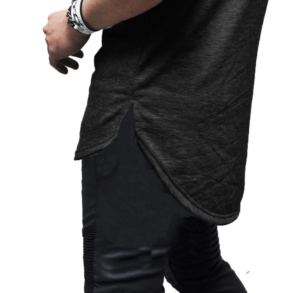 Мужская футболка на молнии с длинным рукавом, уличная футболка с Боковым Разрезом на молнии для мужчин, удлиненный кривой подол, Забавные футболки в стиле хип-хоп