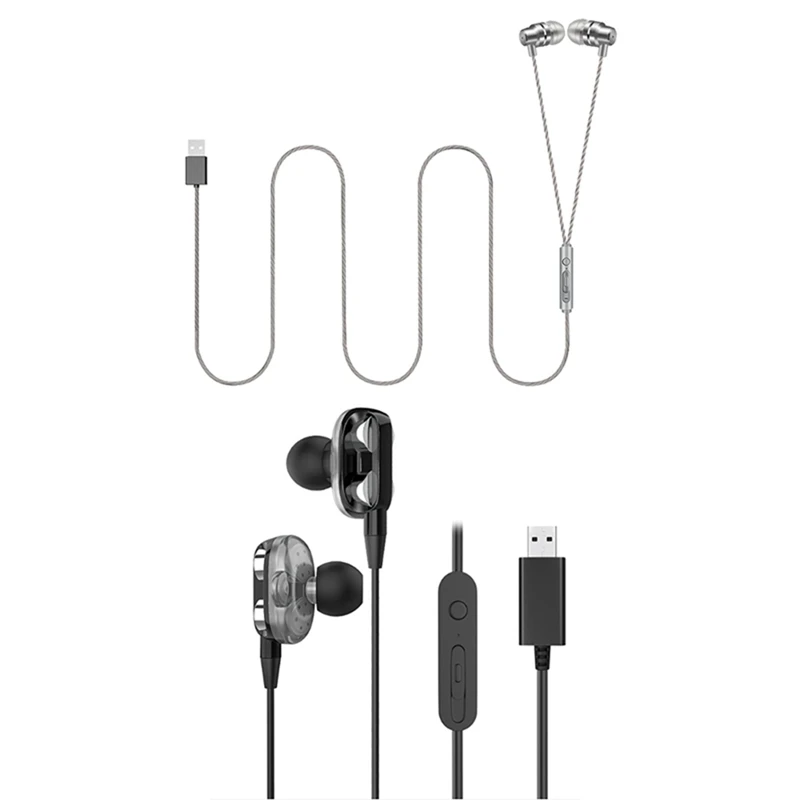 2 Set HiFi Game Headset Metal Wire Control Stereo Subwoofer Noise Reduction Headphone Speakers with MIC USB Earphone