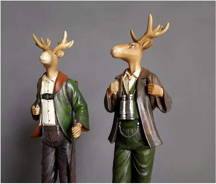 American Resin Gentleman Deer Fox Owl Ornaments Home Livingroom Furnishings Crafts Clothing Store Cafe Club Figurines Decoration