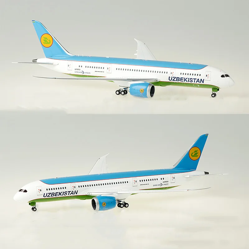 

1:200 Scale Boeing 787-8 UK78701 Uzbekistan Airlines Airplane model Wheel with base Diecast Alloy Aircraft Plane Collection Toys