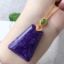 

Natural Purple Charoite Pendant 39x31x8mm Crystal Russia Rectangle Beads Men Charoite Woman Love Gift Necklace Jewelry AAAAAA