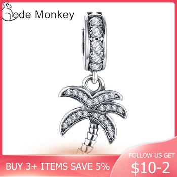

CodeMonkey 2020 New Arrival 100% Real 925 Sterling Silver Coconut Tree Charms Beads With Clear Zircon Fit 3mm Bracelet CMS039