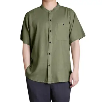 

Men's Cotton Linen Summer Shirt Top Camisa Masculina Baggy Button Short Sleeve Solid Shirt Beach Blouses Chemise Homme Plus Size