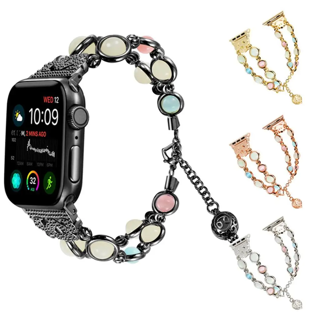 

Watch Band Bracelet Luminous Beads Steel Strap for Apple Creative Illuminate Agate Watchband for Apple Watch Metal Wrist Chain