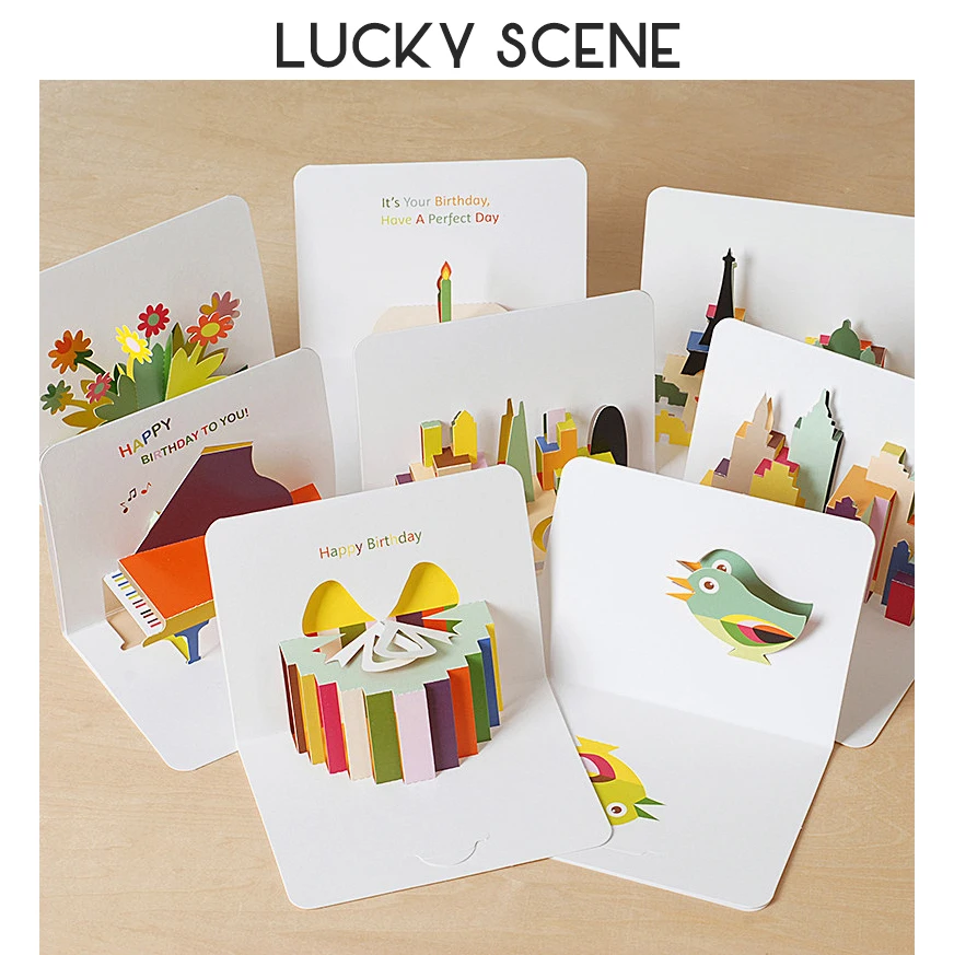 3D Pop-Up Cards Birthday Card Thank-you for Girl Kids Wife Husband Birthday Gift Cake Greeting Card Postcards S00763