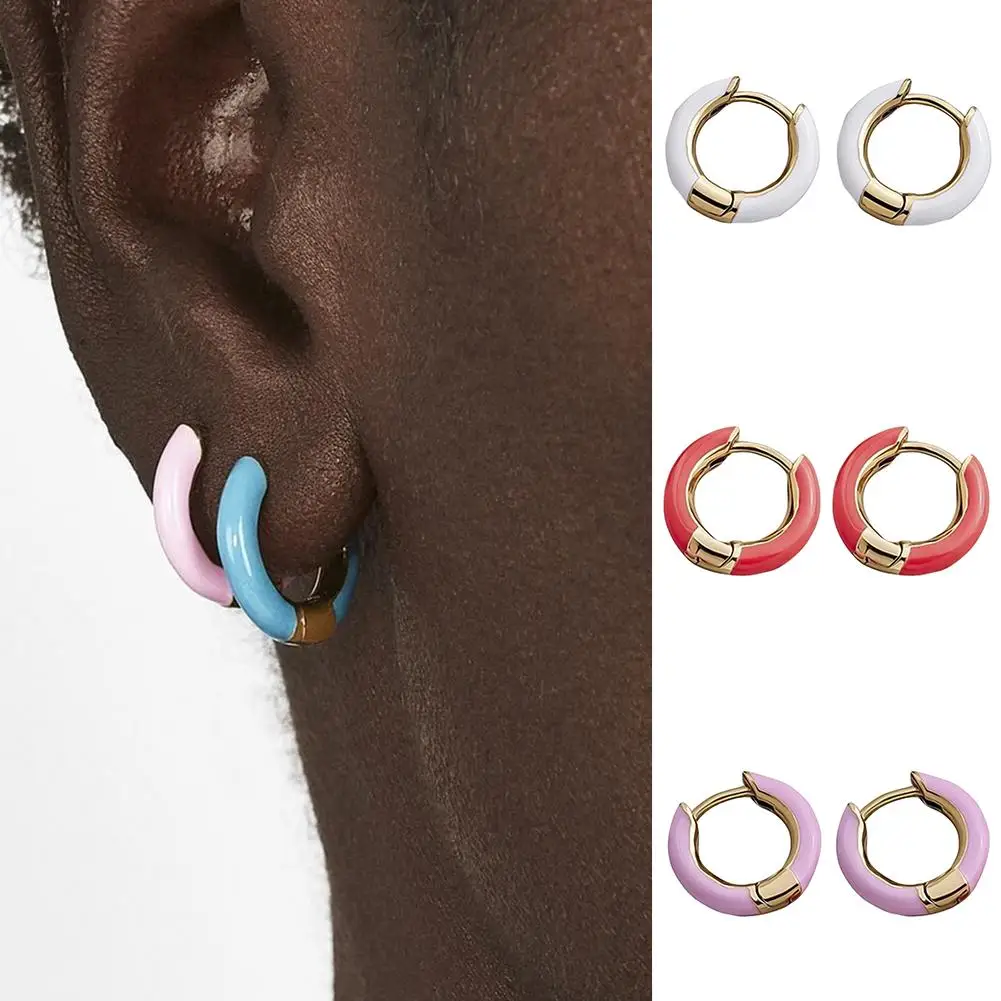 

2019 Korean Vintage Enamel Small Hoop Earrings For Women Fashion Bijoux Simple Geometric C Shaped Pendientes Gift Woman's acceso