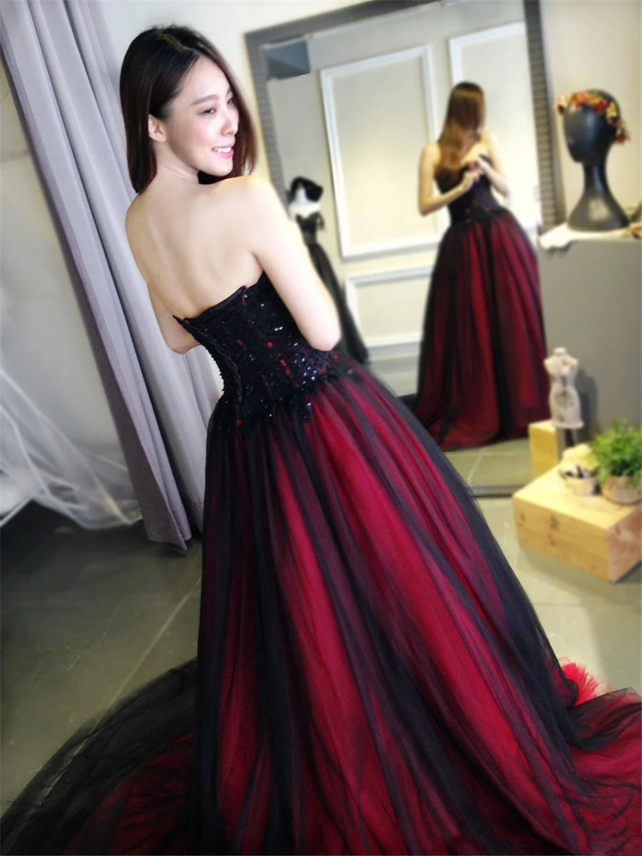 gothic-wedding-dress-with-color-sweetheart-lace-up-back-floor-length-long-black-burgundy-robe-de-soiree-vestido-longo-de-festa (3)