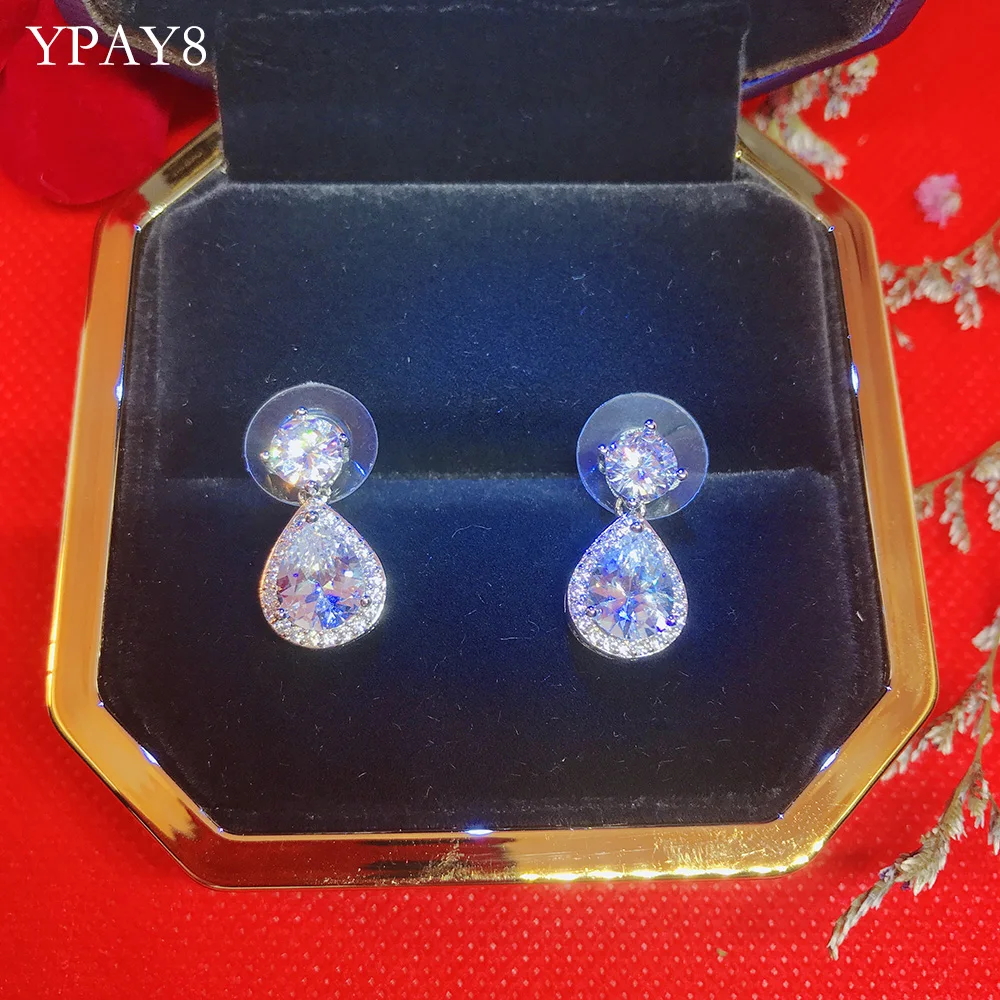 

YPAY8 2019 Hot Luxury Fashion Ladies 925 Sterling Silver Top Quality Drop-shaped zircon Wedding Party Tassel Earrings Jewelry