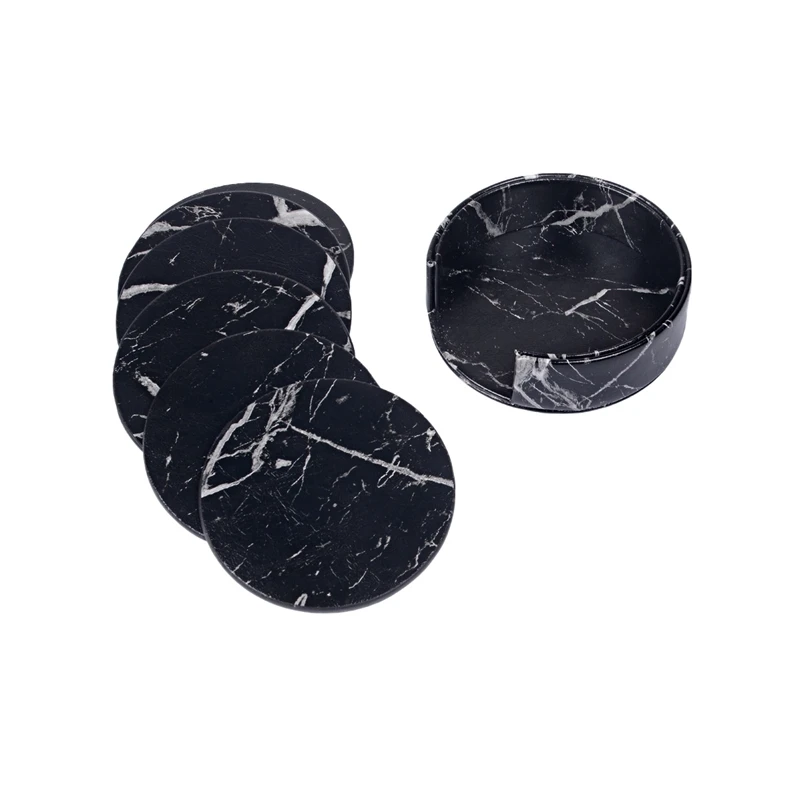 6pcs/set Leather Coasters with Holder Coasters for Drinks placemat Hot Stand Table Mat for Kitchen Protect Furniture from Damage