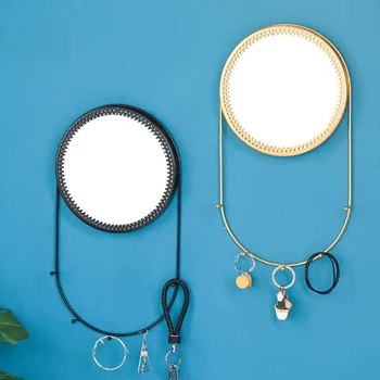 

Chinese Iron Mirror Home Bedroom Bathroom Wall Makeup Mirror Multifunctional Vanity Mirror With Hook Creative Nordic Decoration