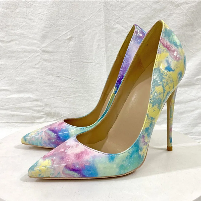 

Dye Colorful Women Pointy Toe Slip On Glossy Stiletto Pumps Sexy Ladies High Heel Party Dress Shoes Plus Size 10 11 QP152