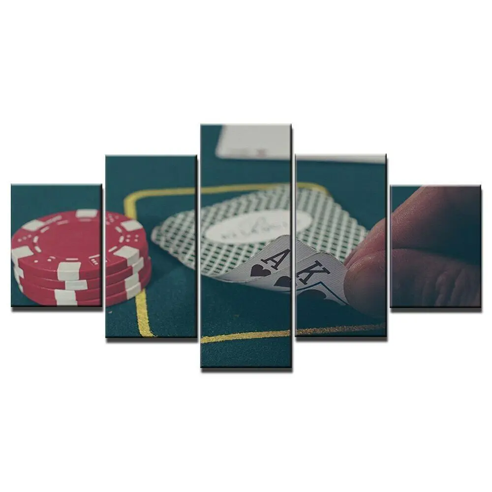 

5 Pcs Canvas Pictures Print Wall Art Casino Chip Card Game Spades A K Canvas Paintings Wall Decorations for Living Room Unframe