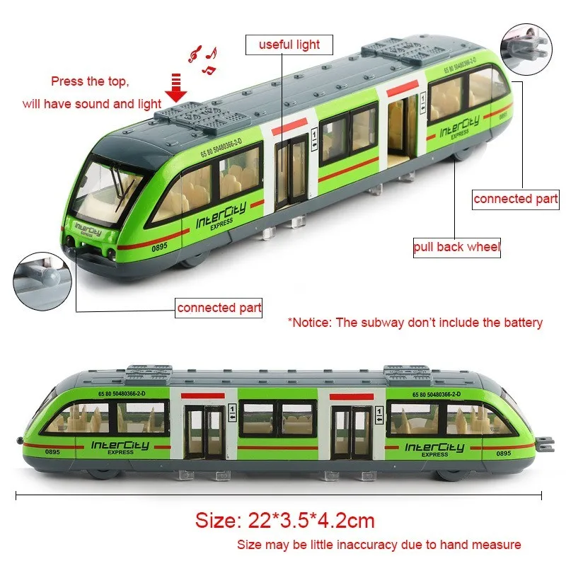 1:64 Magnetic Pull Back Alloy Connected Subway Metro Track Train Alloy Model Toys Sound& Light Car Collection Hotwheeling