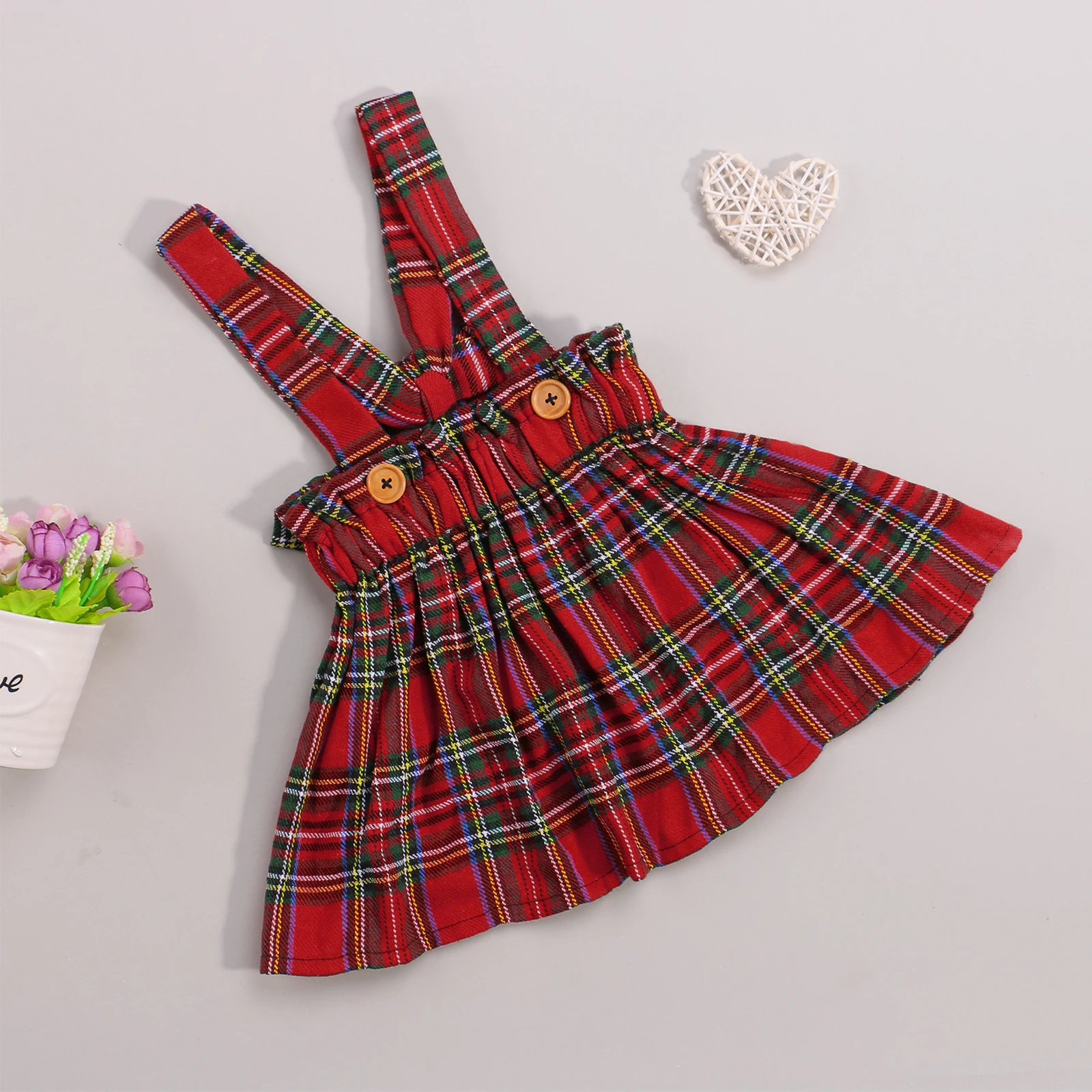 Christmas Newborn Suspender Skirt Baby Girls Wide Shoulder Strap Plaid Overalls with Buttons 0-4T children skirts