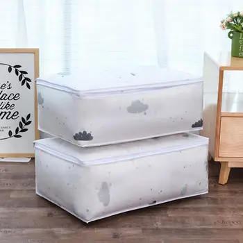 

PEVA Thickened Closet Storage Bag Floral Printing Sweaters Transparent Folding Organizer Waterproof Clothes Blanket Box F7J6
