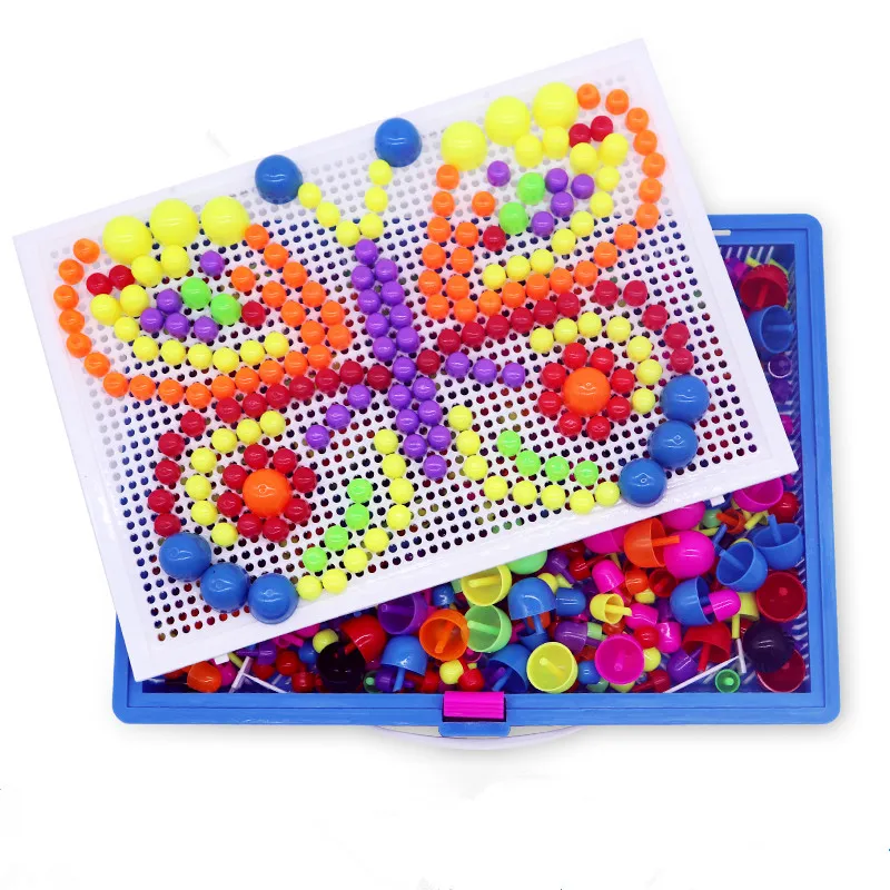 Грибная головоломка для ногтей, обучающая Дидактическая интеллектуальная игра, сделай сам, пластиковая доска, детская развивающая игрушка, случайный цвет - Цвет: 900pcs set