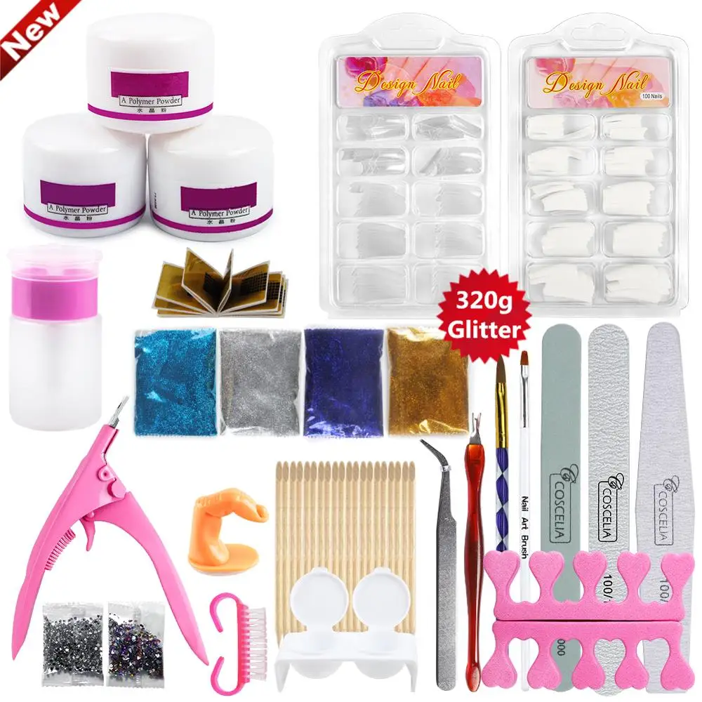 

COSCELIA Acrylic Nail Kit 320g Nail Glitter Manicure Set Tools For Manicure Nail Kit Orange Sticks Nail Art Sets For Manicure