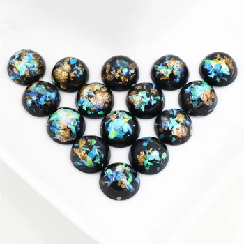 

New Fashion 10mm 40pcs/Lot Black Color Built-in metal foil Flat back Resin Cabochons Cameo V7-20