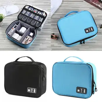 

Blue Black Travel Travel Portable Electronic Accessories Box Power Bag Storage Finishing Bag Zipper Cable Gadget Bag Charge E9E2