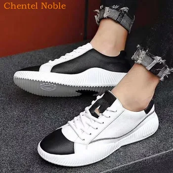 

Luxury Brand Chentel Classic Fashion Mens Dress Shoes Genuine Leather Lace Up Loafters For Casual Mens Shoes White Black Color