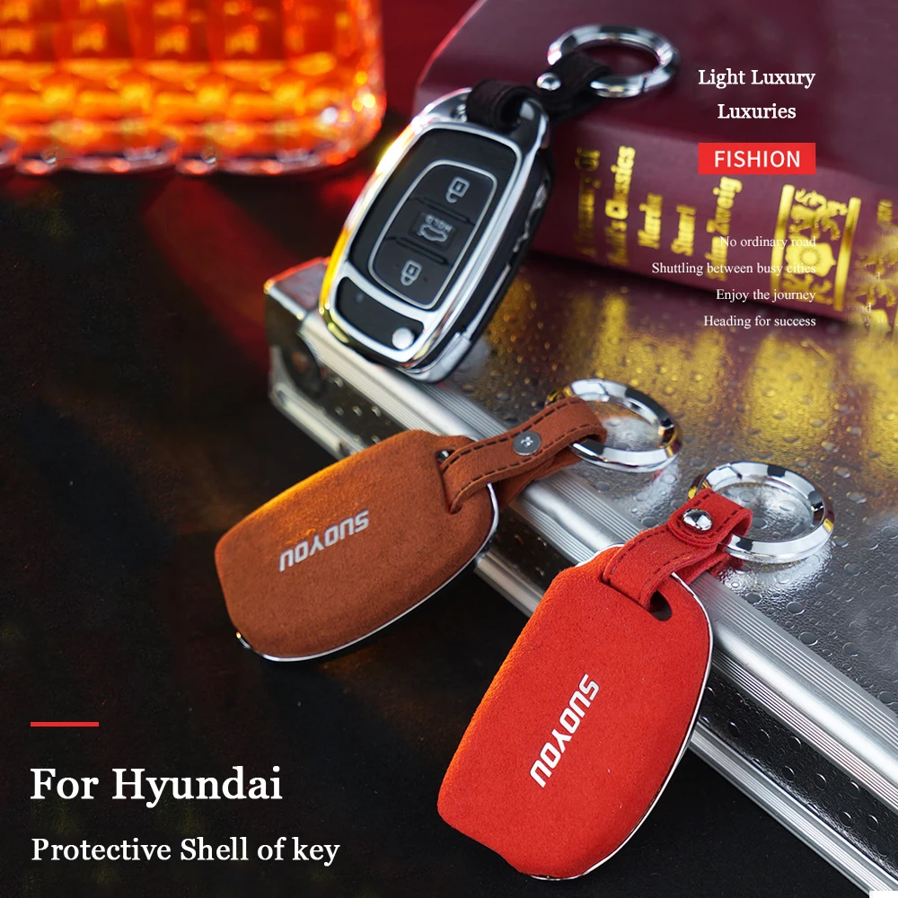 New Suede Leather 3 Button Folding Flip Key Case Fob Cover For Hyundai Creta I10 I30 HB20 Elantra/Santa Fe- key Pouch