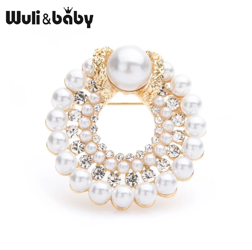 Wuli&baby Pearl Round Flower Brooches Women Weddings Brooch Pins Mom's Gifts