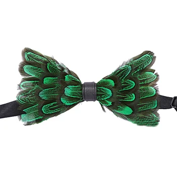 

High Quality British Natural Green Feather Bow Tie White Shirt Banquet Bridegroom Men Formal Dress Bowties Wedding Accessories