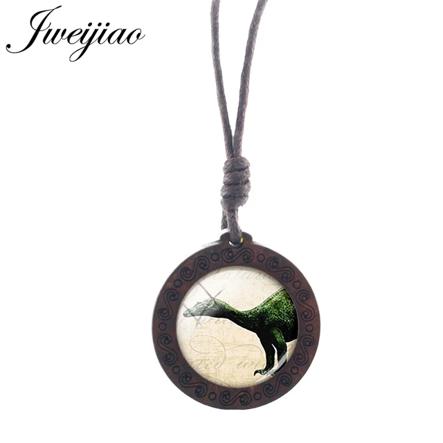 JWEIJIAO Dinosaur Tyrannosaurus Pattern Gothic Necklace Rope Chains Wooden Round Pendant Jewelry Boys Party Accessories NS297 01 NS297 07