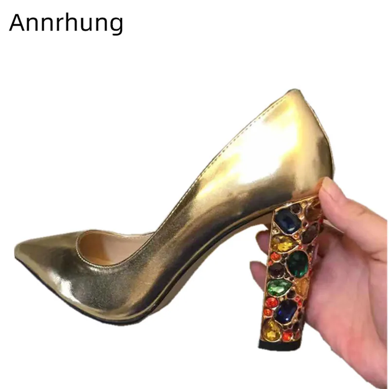 

Colourful Jewellery High Heels Ladies Pumps Women Sexy Pointed Toe Crystal Decor Square High Heel Catwalk Shoes Shallow Shoes