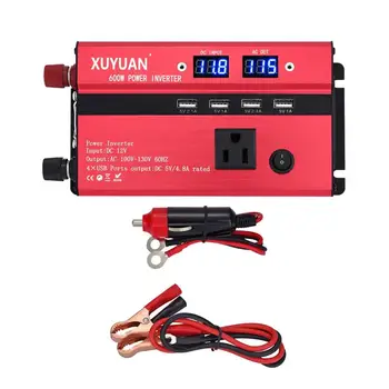 

600W LED Display Car Power Inverter 4 USB Converter Charger Adapter Modified Sine Wave with 2 Cigarrette Light Socket