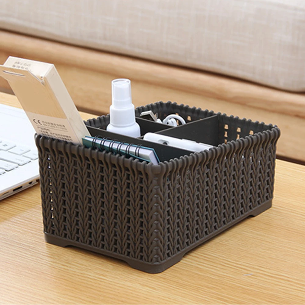 1pcs Imitation Rattan Storage Baskets Desktop Makeup Organizer Box Cosmetics Storage Sundries Container Home Kitchen Supplies