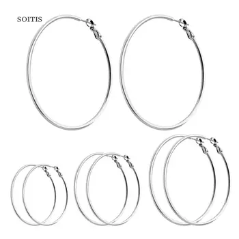 

SOITIS 4 Pairs Optional Size Hoop Earring for Women New Style Punk Exaggerated Earrings Round Smooth Loop Earrings Female Gifts