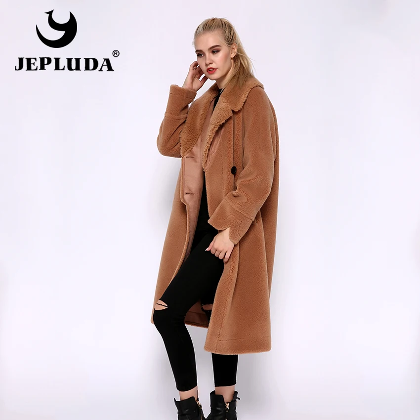 JEPLUDA Классический модная женская куртка зимняя шерсть смесь из натурального