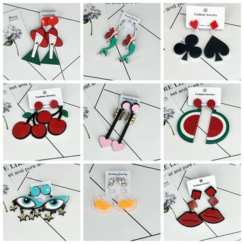 2019 Korean Fashion Long Earring Big Heart Figure Lips Tassel Geometric Acrylic Drop Earrings For Women Punk Jewelry Accessories