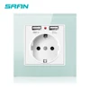 SRAN EU Power Socket,Socket With Usb Charging Port 2.1A 16A Crystal Glass Panel Russia Spain Wall Electric Sockets Outlet ► Photo 3/6