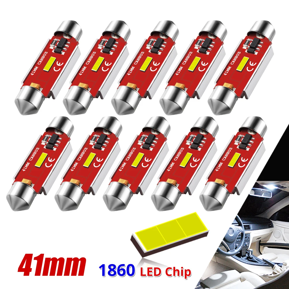 

10pcs Festoon 41mm C5W C10W LED Bulbs CANBUS 1860 SMD White Lamp For Car Auto Interior External Dome Trunk License Plate Lights