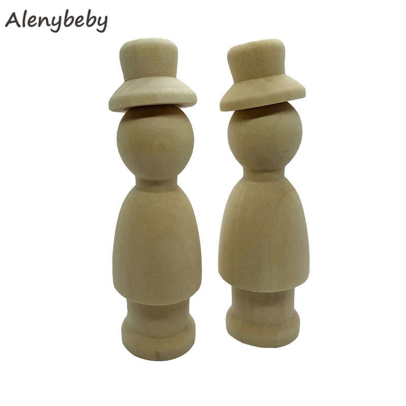 men-10pcs Незавершенные детские игрушки деревянные колышки для кукол тело людей с шляпой Декор DIY Простые пустые фигурки невесты/жениха свадебный торт топперы - Цвет: men-10pcs