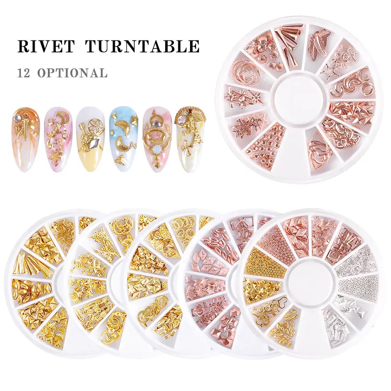 12 Style Nail Art Wheel Rose Gold/Silver/Gold 3D Studs Rivet Metal Star Mixed Patterns Flat-back DIY Decoration | Красота и здоровье
