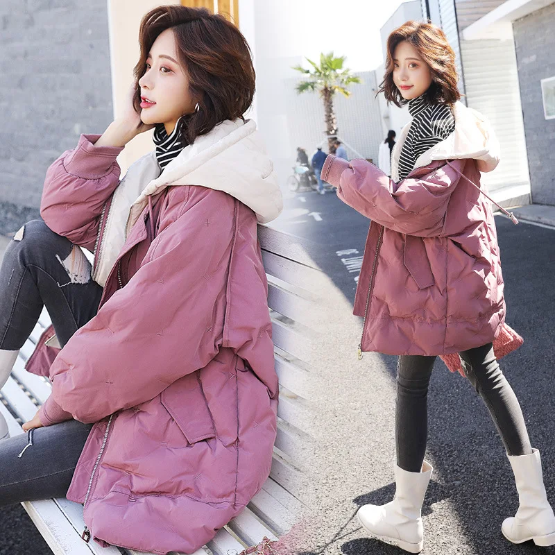 

Slim Fit Slimming Versatile Long Sleeve Mid-length Cotton Coat Trend Simple Hooded Zipper 2018 Winter