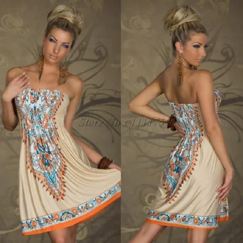 

Women Summer Sleeveless Dresss Floral Printed Strapless Bodycon Party Mini Dress Plus Size Wrap Chest Dresses