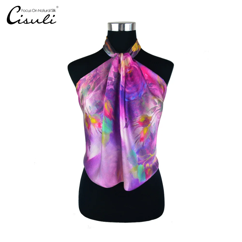  CISULI 100% Silk Satin Square Scarf 90cmX90cm Pure Silk Luxury Handkerchief Women Classic Desigual 