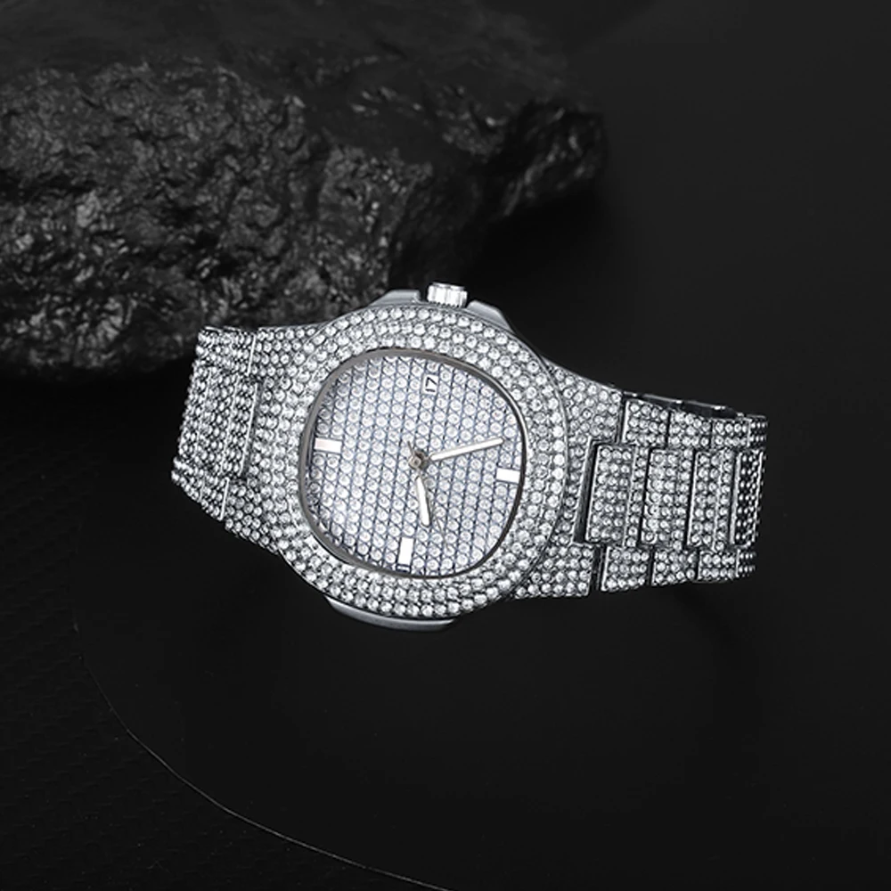 2022 Orologi HIP HOP al quarzo con diamanti ghiacciati di marca 2022 con orologio in acciaio inossidabile Micropave CZ per uomo Orologio relogio_voghion.com
