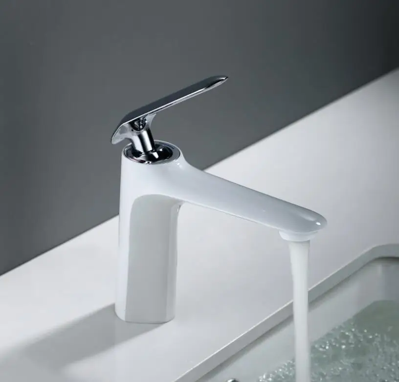 White with Chrome Смесители для раковины Современный никель Золотой смеситель для ванной комнаты Смесители типа водопад одно отверстие холодной и горячей воды Смеситель кран B592 - Цвет: White with Chrome