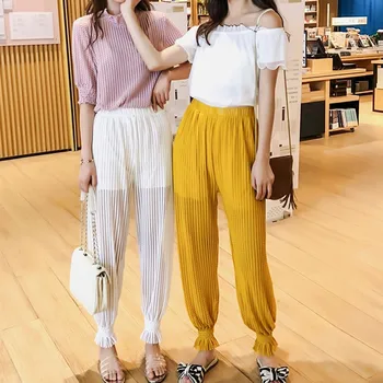 

Summer Women Loose Pants Mesh Casual Elastic High Waist Harem Pants Female Trousers x