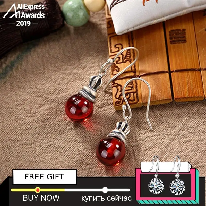 Не поддельные S925 ювелирные изделия рубиновые Висячие серьги для женщин ручной работы Винтаж Натуральный Сердолик Ретро Рубиновый Красный яшма