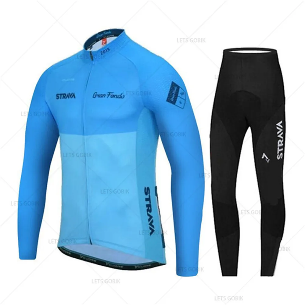 STRAVA темно-синий Майо Ciclismo Pro Team с длинным рукавом Майки для велоспорта Одежда для велоспорта Дышащая Mtb Одежда для езды на велосипеде - Цвет: Normal cycling set