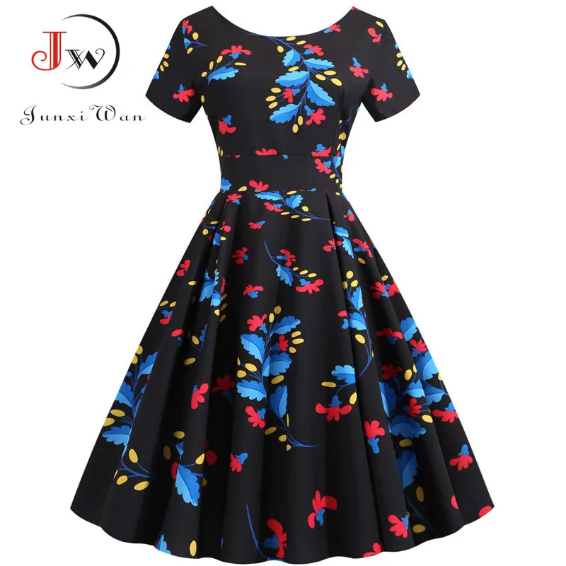 1372-011 Зимнее платье женщины, летний Для женщин красные вечерние платья с рукавом-лепестком; элегантные босоножки в стиле пэчворк, узор в горошек, Винтаж платье роковой женщины плюс Размеры Повседневное - Цвет: 1372-011