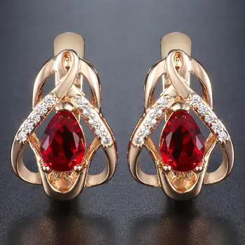 

Earrings for Women Red Paved Clear Cubic Zirconia 585 Rose Gold Filled Heart Love Snap Closure GE99A